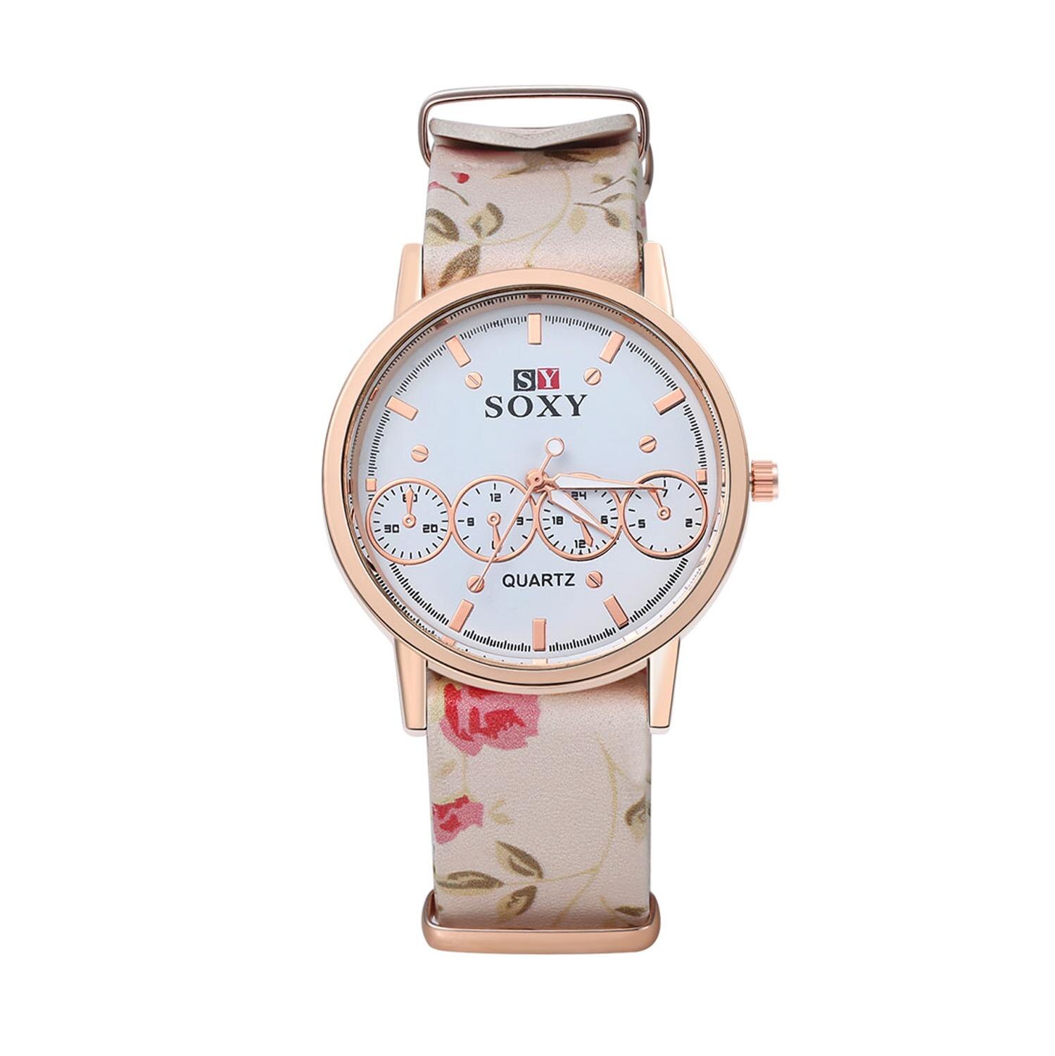 Kobiety luksusowej marki zegarek SOXY moda złoty zegarek kobiety ubierają pasek ze skóry zegarek kwarcowy panie godzin zegar panie prezent Relogio Feminino: biały
