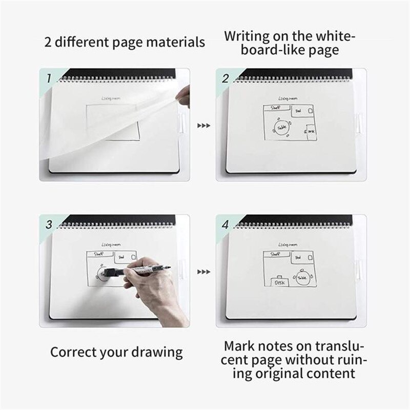 NEWYES A4 Size Reusable Erasable Smart Portable Whiteboard Book Note Memo Pad Mini Notebook Notepad APP Message Board with 2 Pen