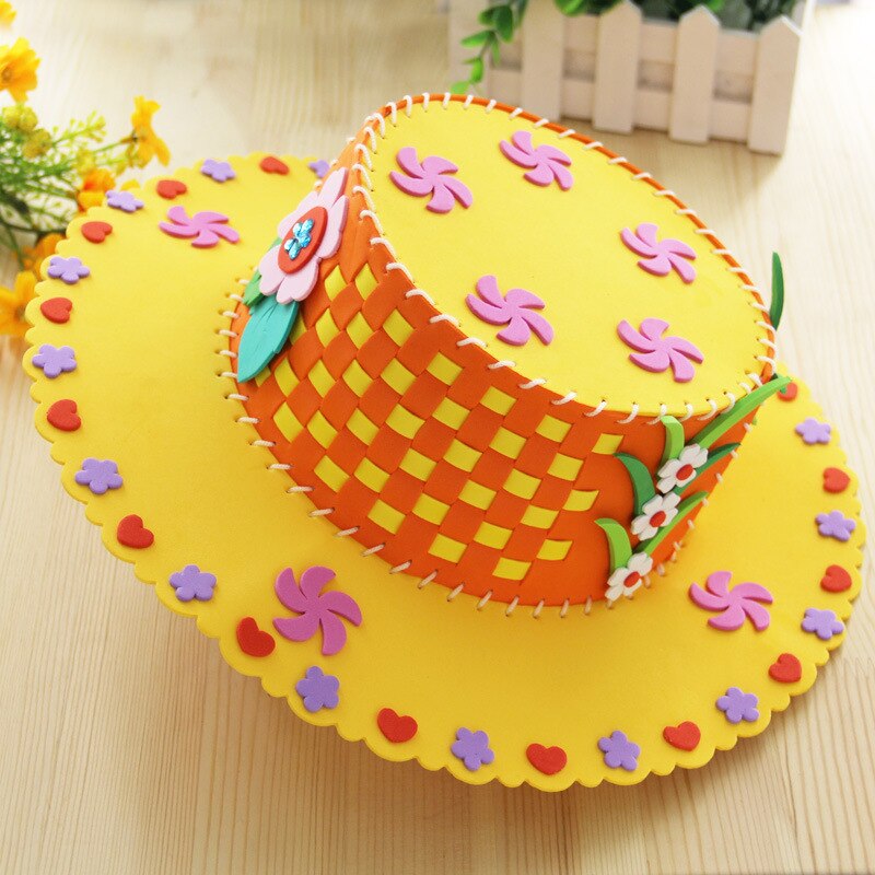 DIY EVA Foam Paper Weaving Hat Flower Star Pattern Kindergarten Art Kids Craft Toys For Children Party Decoration: Yellow