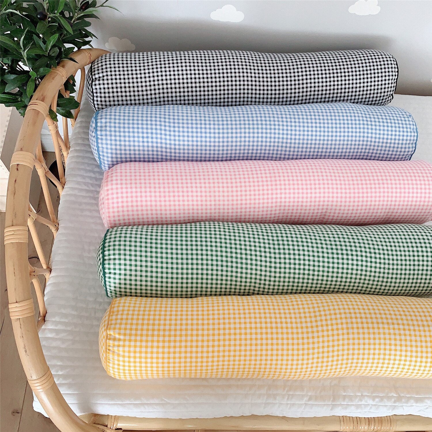 Pare-choc de lit à carreaux en coton pour bébés, épais et doux, protection de berceau pour enfants, coussin de lit, sécurité, Rail latéral, décor de chambre d&#39;enfants