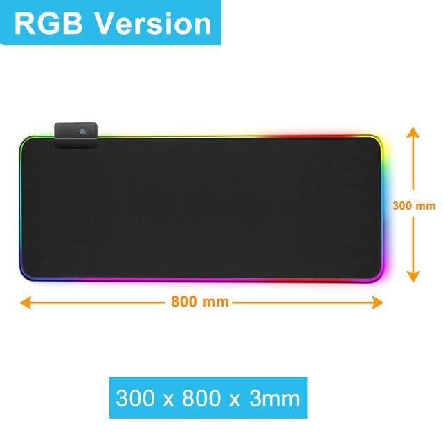 Alfombrilla de ratón RGB personalizada para Gaming alfombrilla de ratón para Gaming, color negro, LED, XXL Alfombrillas grandes de ratón, gran alfombra de escritorio con Teclado retroiluminado de 90x40mm: RGB 300x800x3mm