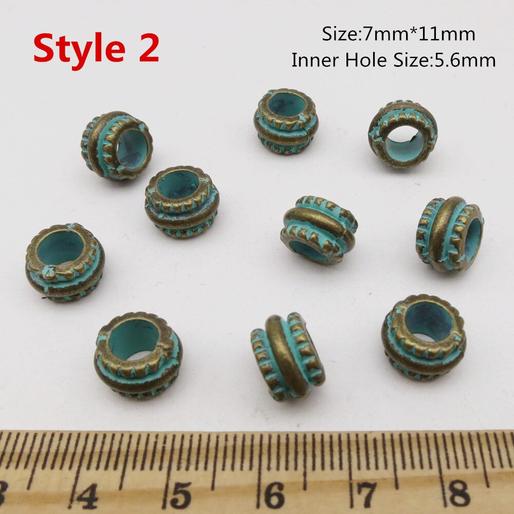 Runa pequeña trenzada de pelo vikinga para hombre y mujer, anillos de cuentas rastas para Barba, accesorios de tubo, color bronce verde, 10-20 Uds.