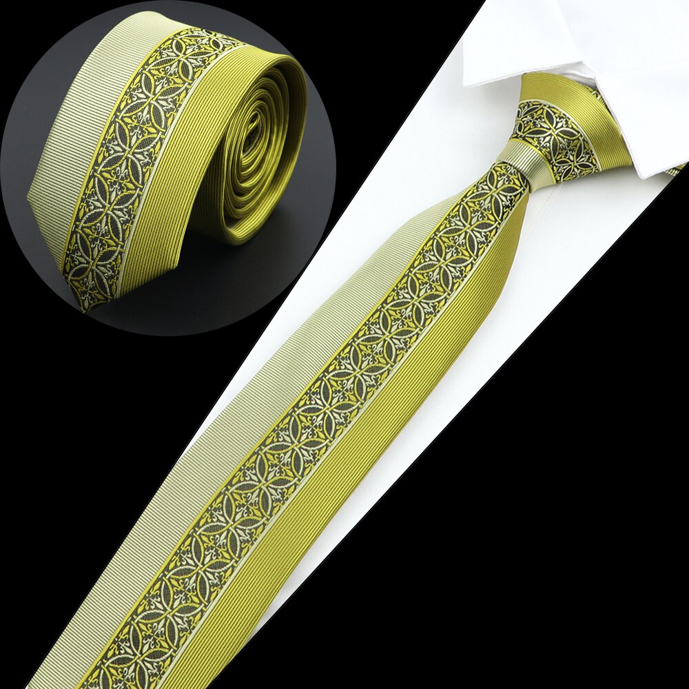 Luksuriøst herreslips jacquardvevd skinny slim 6cm svart blått blomster paisley-slips bankett festskjorte: Lys gul