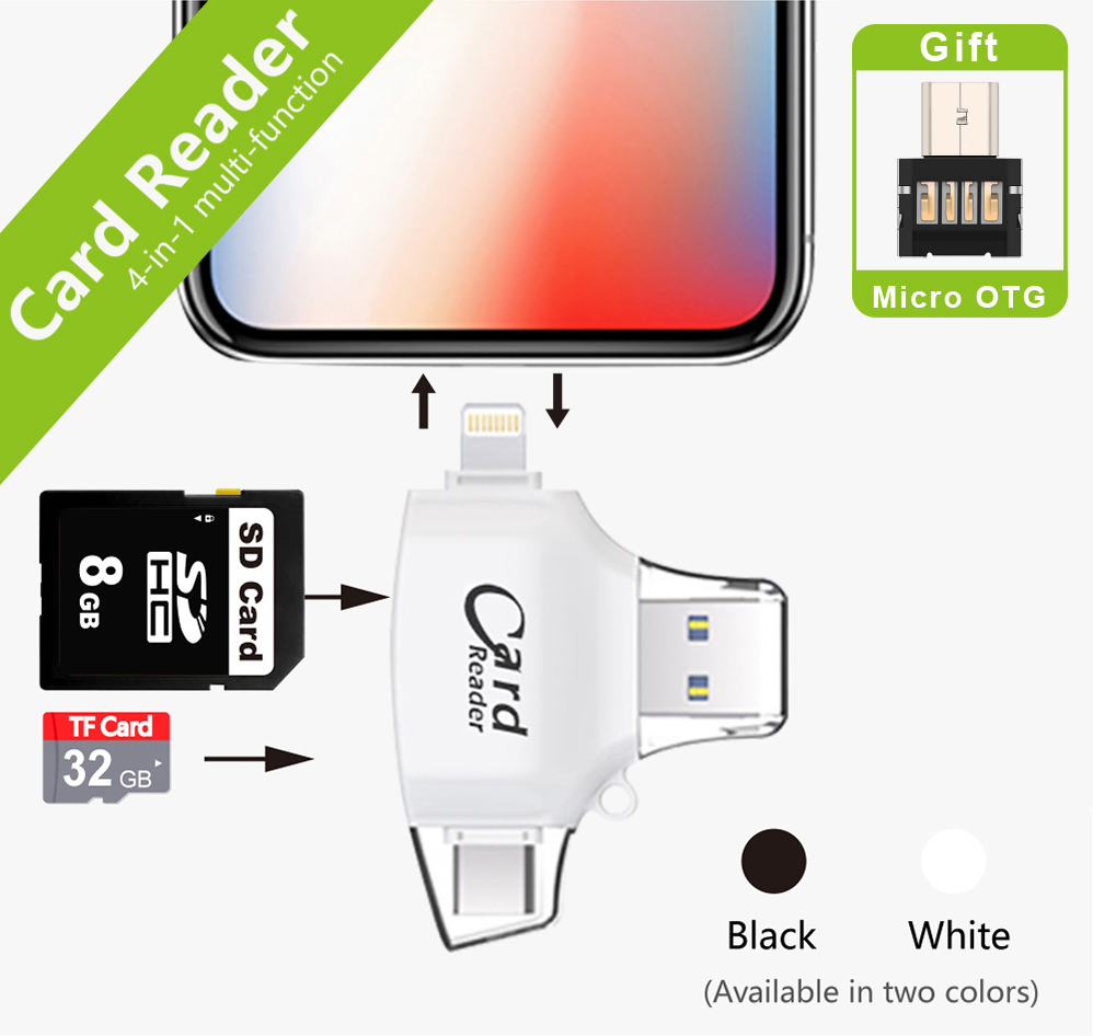 4 em 1 tipo-c/micro usb/usb 2.0 leitor de cartão de memória leitor de cartão micro sd para android ipad/iphone pro 11 6 8x7 mais 6s leitor otg