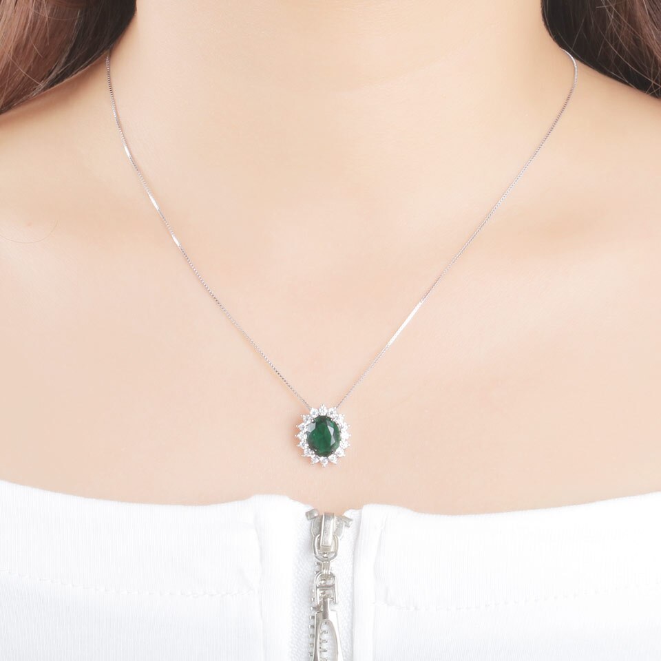 UMCHO Oval 8*10mm Edelsteen Nano Emerald Hanger 925 Sterling Zilveren Kettingen Voor Vrouwen Huwelijkscadeau Fijne Sieraden met Ketting