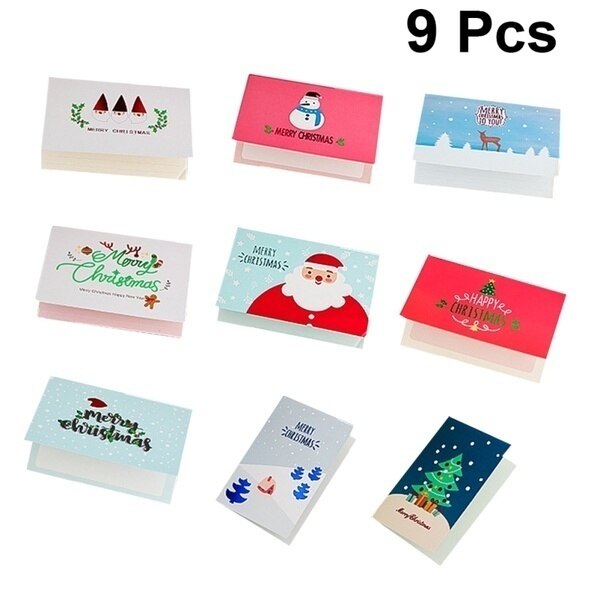 9Pcs Christmas Paper Greeting Card Message Card Card for Christmas Party Chinese Year Red Card