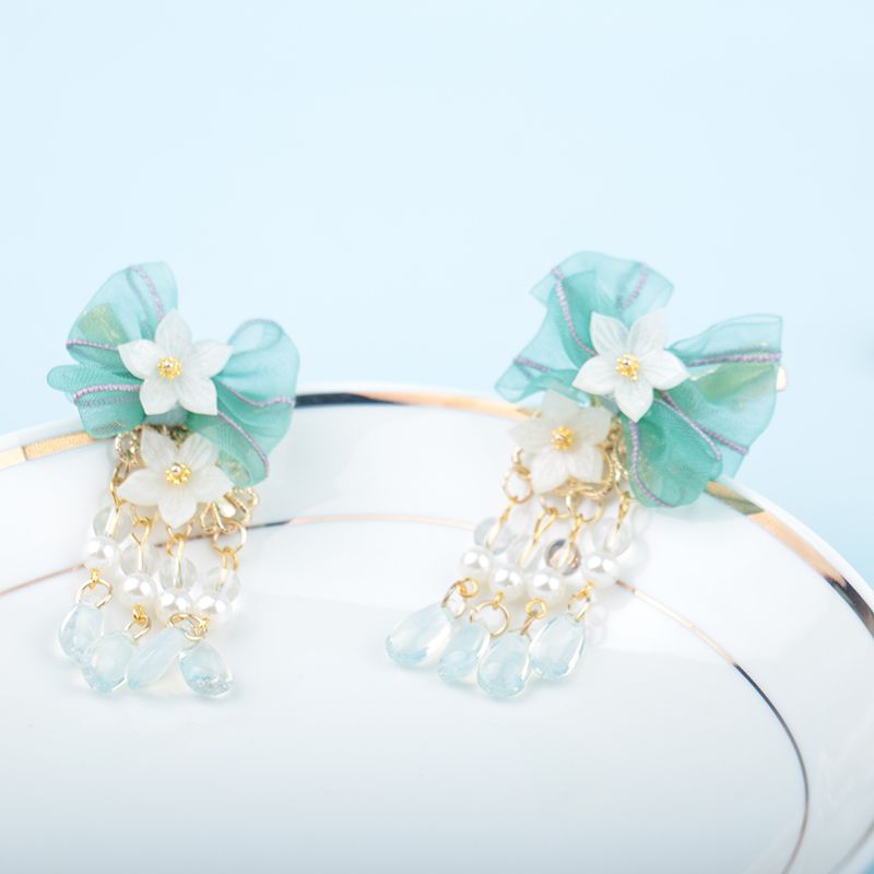 Niedliche haaraccessoires für mädchen, hanfu-blumen-haaraccessoire, 4 cm x 6.5cm rosa-blaue haarspangen