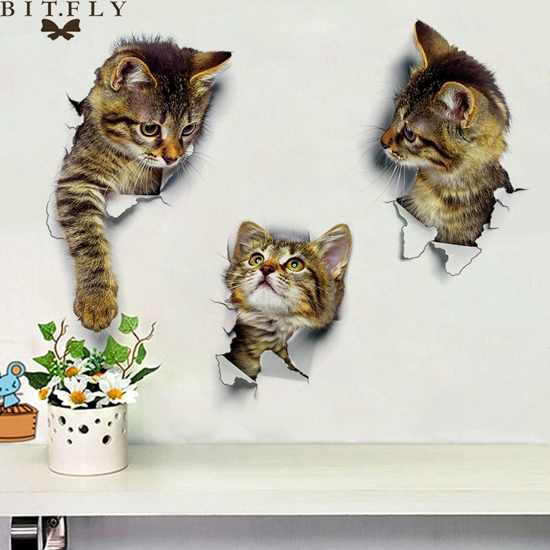 Leuke Katten 3D Muursticker Wc Stickers Gat View Levendige Badkamer Voor Thuis Decoratie Dieren Vinyl Decals Art Sticker Poster