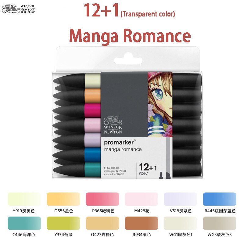 WINSOR &amp; NEWTON Promarker 6/12/24/48/96 Colors Set Twin/ Double Tip Alcohol Based Marker Pens Pro Marker For Artists: 12 1M-R