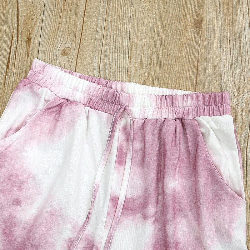 Toddler Girls Pajamas Set Autumn Winter Children Cotton Tie Dye Clothing Set Long Sleeve Top+Dye Pant 2 PCS Ribbed Kids Sets