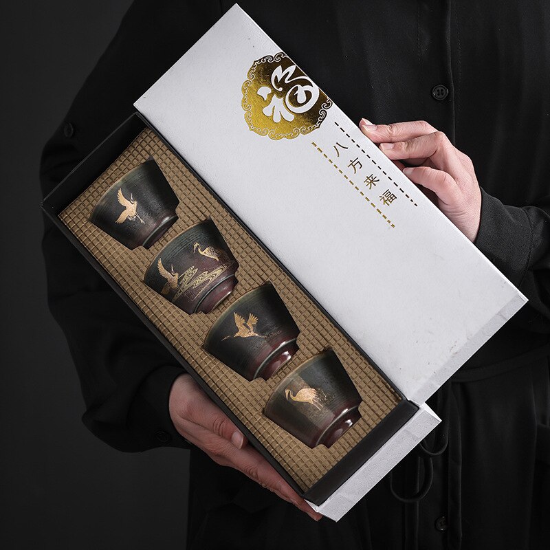 DXUIALOI Japanischen stil high-temperatur brennen keramik Kung Fu teetasse einzigen tasse 4 tasse set haushalt tee schüssel tee haus tee-set: B03 4-cup set