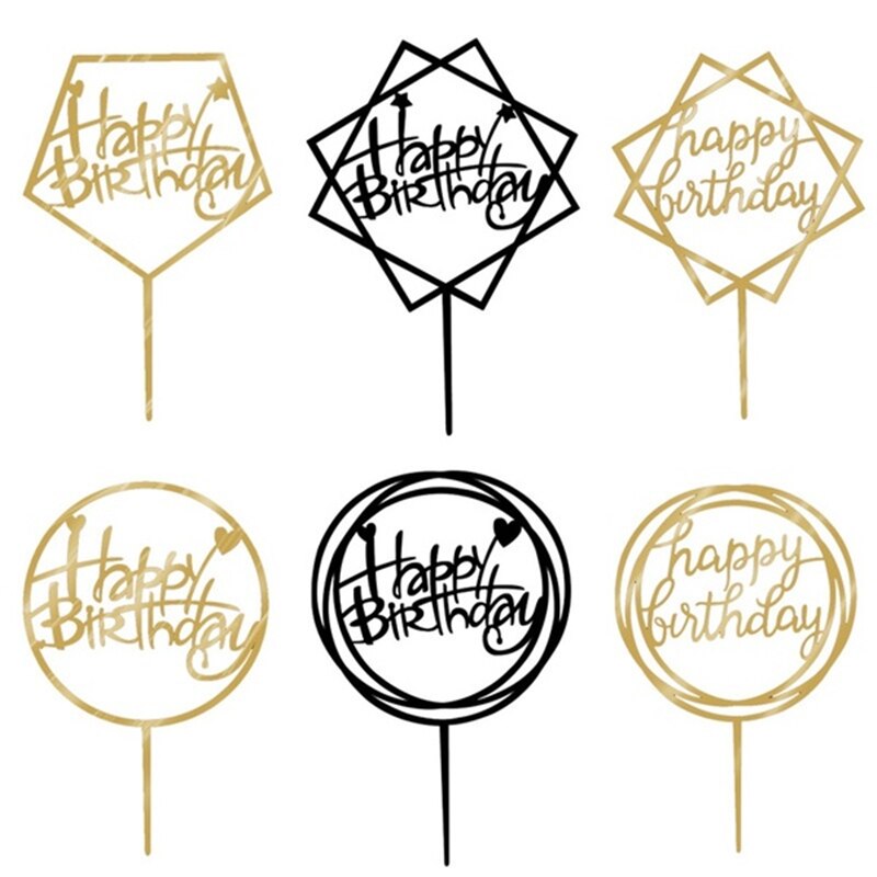 Adorno para pastel de feliz cumpleaños, banderas para decoración de pasteles de color dorado, plateado y negro, adorno para pasteles de