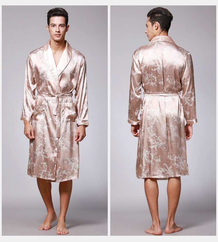 Albornoz de seda para hombre, Kimono de manga larga, pijama con estampado de Dragón de la suerte chino, ropa de dormir para el hogar: color3 / L
