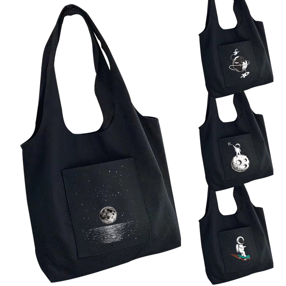Boodschappentas Dames Canvas Tas Planeet Astronaut Afdrukken Reizen One-schouder Shopping Bags Wasbare Puur Katoen Opslag Draagtas