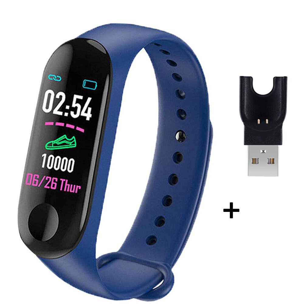 M3 Smart Bracelet Heart Rate Blood Pressure Health Waterproof Smart Watches M3 Pro Bluetooth Watch Wristband Fitness Tracker: Blue