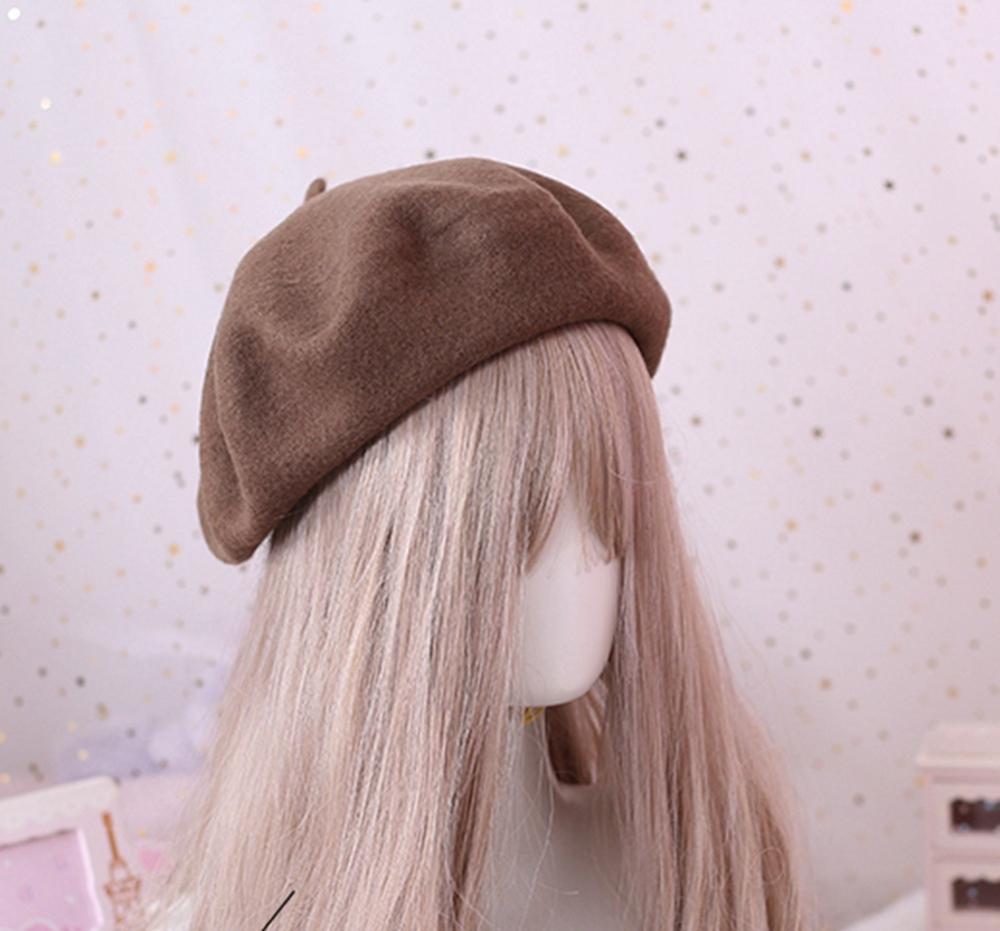 Solid Color Wool Beret for Women Girls Winter Autumn Beanit Hat: Brown