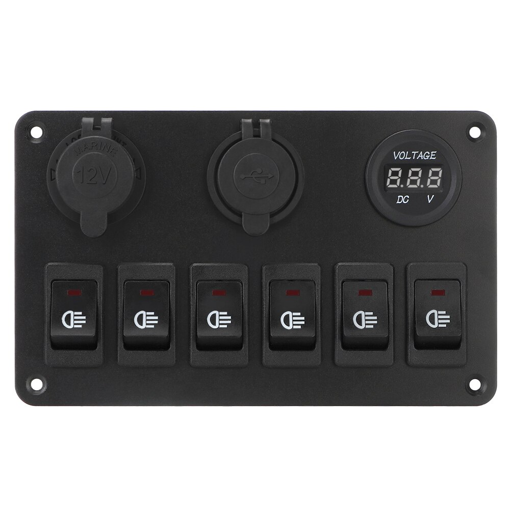 Dc 12v/24v 6/2 gangs vippekontakt panel vandtæt dobbelt usb porte led digital voltmeter afbryder tænd/sluk lys bil marine