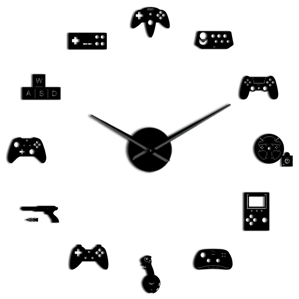 Game Controller Mirror Surface DIY 3D Acrylic Wall Clock Gamer Passion Hobby Video Games Buttons Virtual World Boy Bedroom Decor: Black / 12  inch