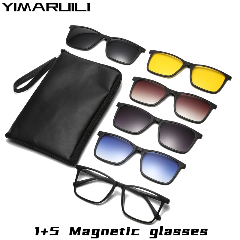 YIMARUILI Ultra-light 1+5 Magnetic Clip TR90 Round Retro Square Optical Prescription Eyeglasses Frame For Men and Women