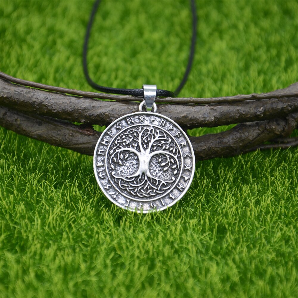 Nostalgie Boom Van Leven Amulet Norse Runic Runen Talisman Viking Sieraden Ketting Gothic Accessoires: Rope Chain Silver