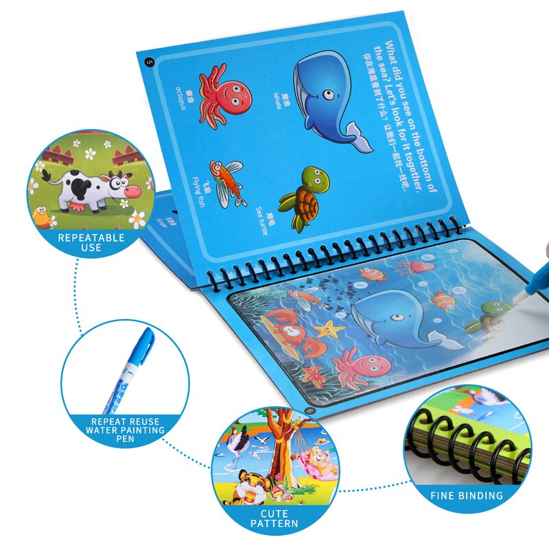 Libro mágico de pintura al agua para niños juegos Montessori libros para colorear juguetes educativos para bebés de 1 a 3 años
