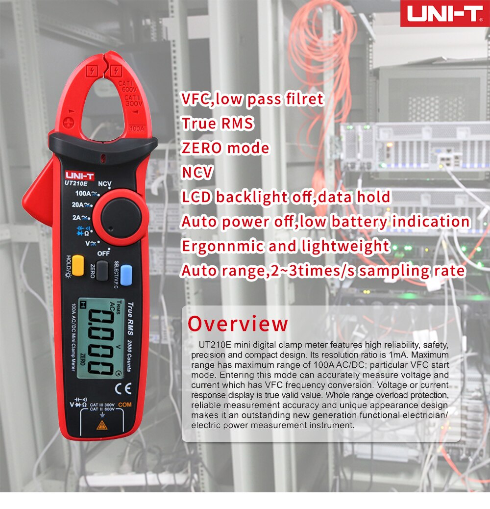 UNI-T UT210E True RMS Mini Digital Clamp Meters AC/DC Current Voltage Auto Range VFC Capacitance Non Contact Multimeter Diode