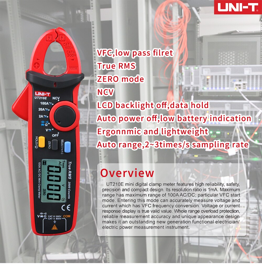 ZIBOO UT210E Clamp Meter – Digital Multimeter, Handheld True RMS AC/DC