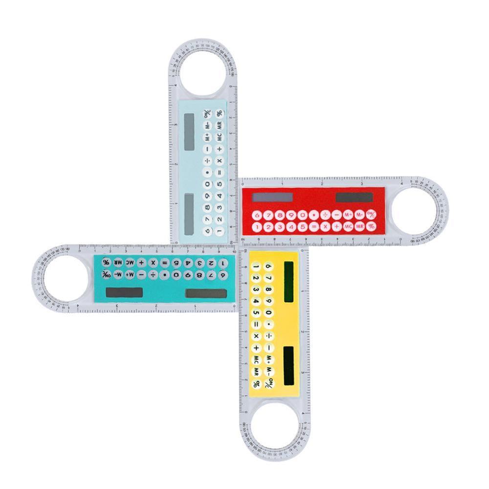 Calculador multifuncional Solar Mini calculadora con lupa 10cm Ultra-delgada gobernante de la Oficina de la escuela suministros 5 colores