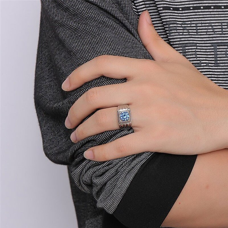 Accessoires de bleu Zircon acier inoxydable anneau hommes Glamour bijoux fiançailles bague de mariage de noël