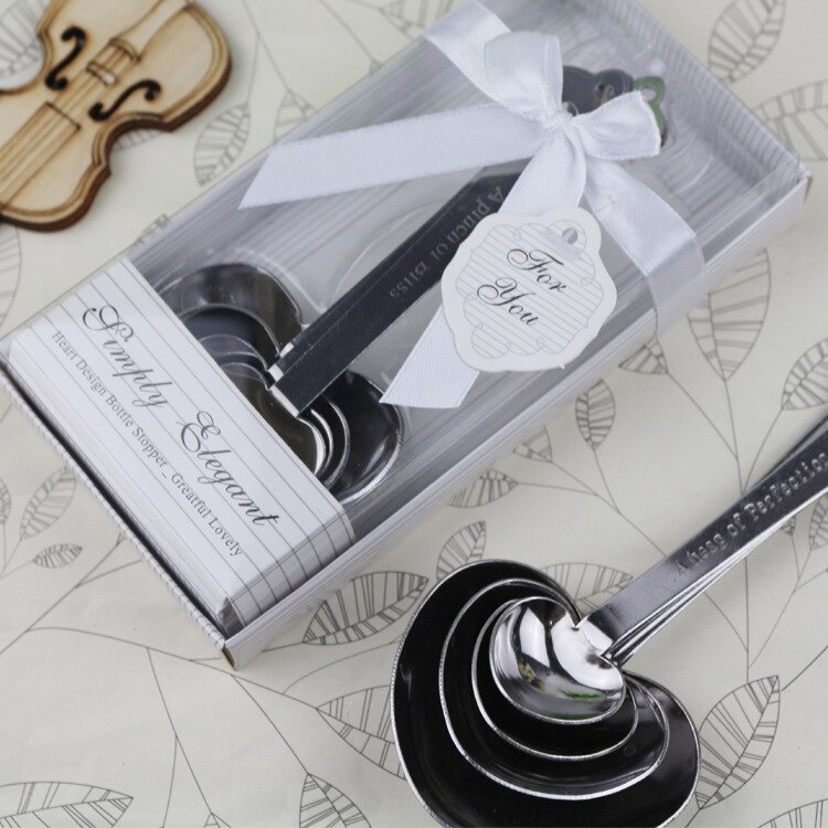 Cuchara medidora de acero inoxidable en forma de corazón, caja de blanca, recuerdos de boda, simple y , 10 juegos por lote,