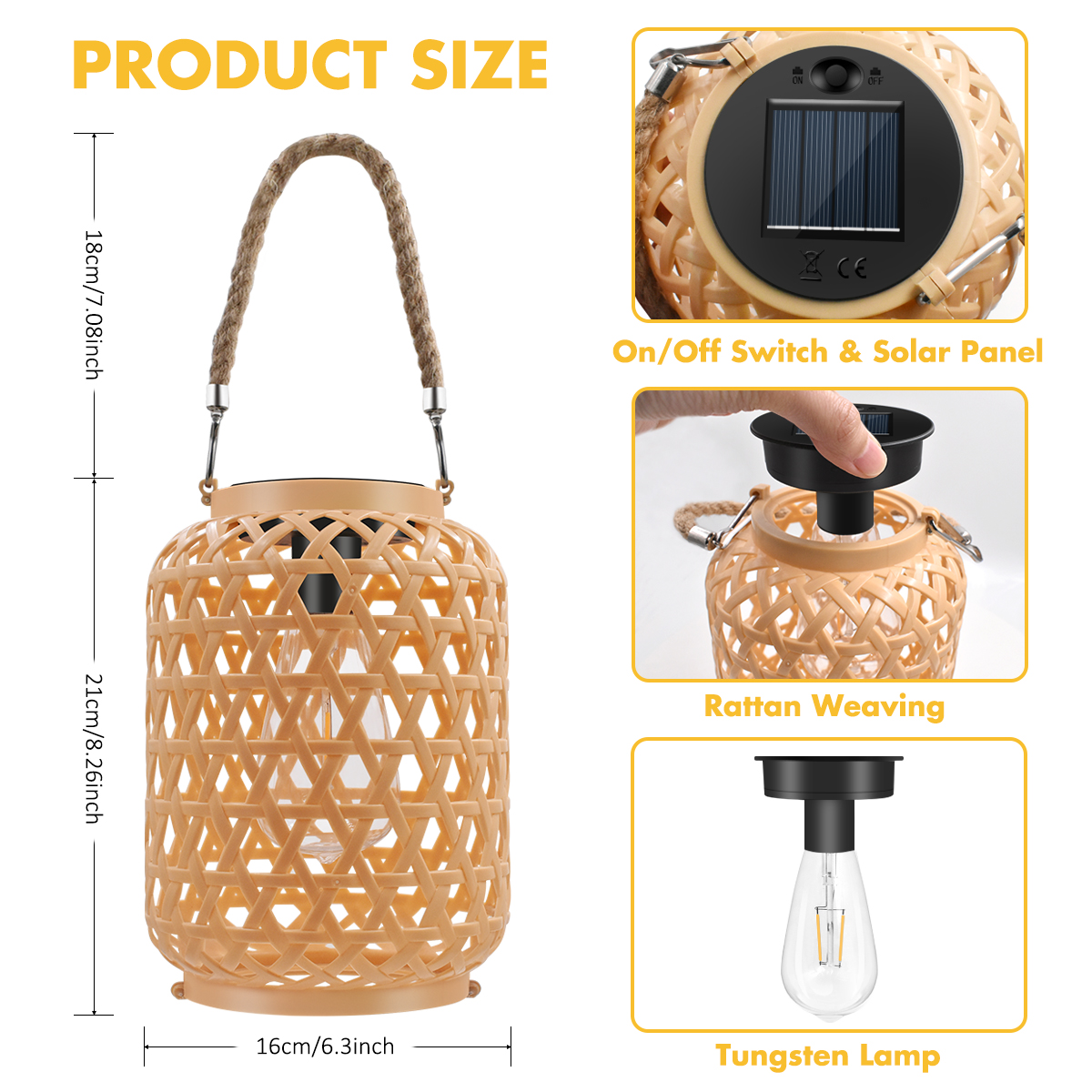 Decoratieverlichting Outdoor Rotan Solar Lantern met handvat Solar Gloeilamp LED Hangende Lantaarnverlichting Tuinlandschapslamp