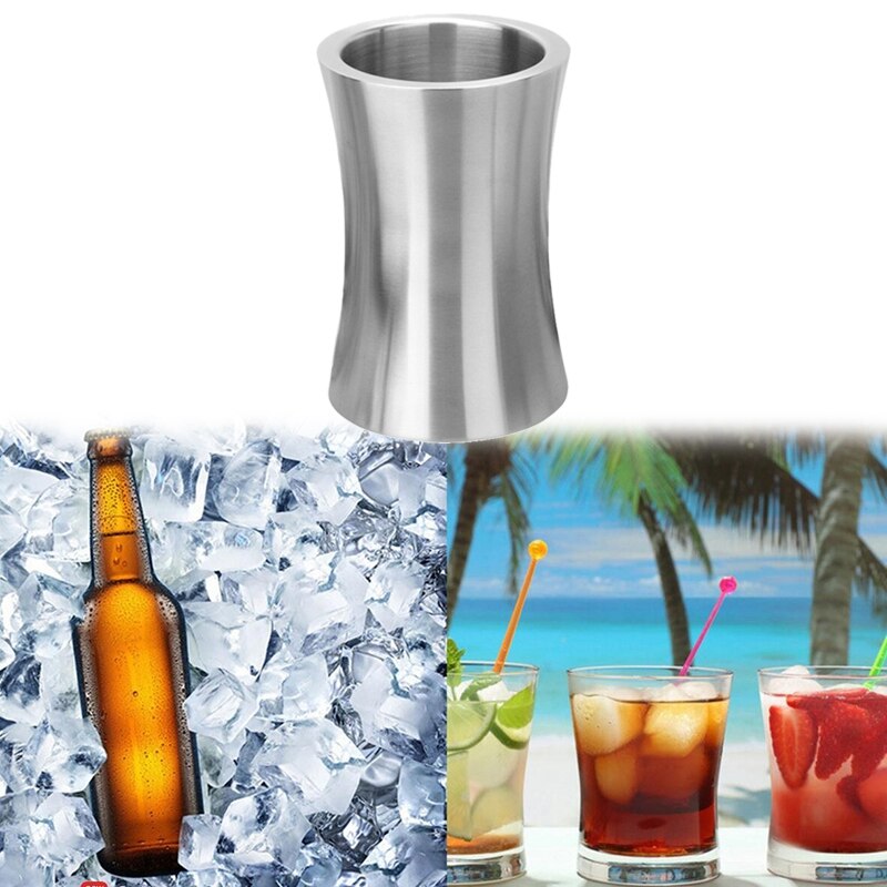 Stainless Steel Double Wall Wine Cooler Bucket, Keeps Cold for Hours Wine Cooler Chiller Champagne Beer Ice Bucket
