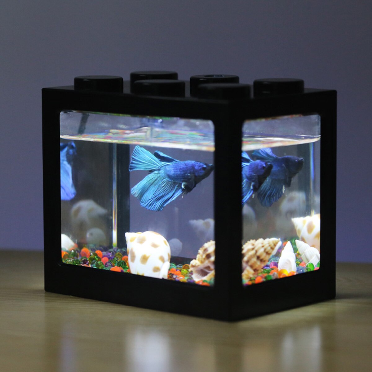 Mini Aquarium Met Led Lamp Licht Betta Aquarium Usb Vis Vechten Cilinder Desktop Marine Aquaponic Vissen Kom Water Fliter