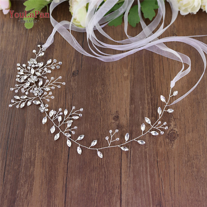 YouLaPan – ceinture fine en cristal pour robe de mariée avec strass, accessoires de mariage, SH65: White organza