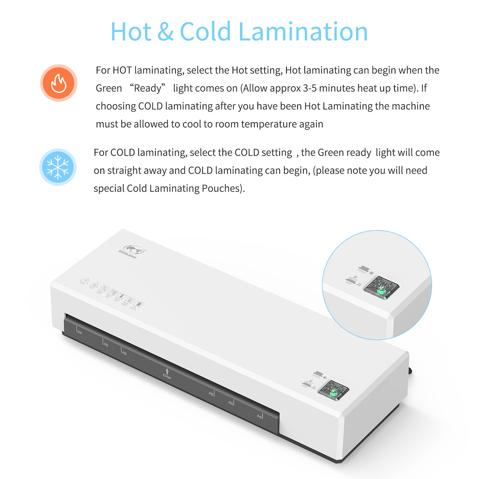 OSMILE Desktop Laminator Machine Set A4 Size &amp;Cold Lamination 2 Roller System 9 inches for A4/A5/A6 Laminating Pouches