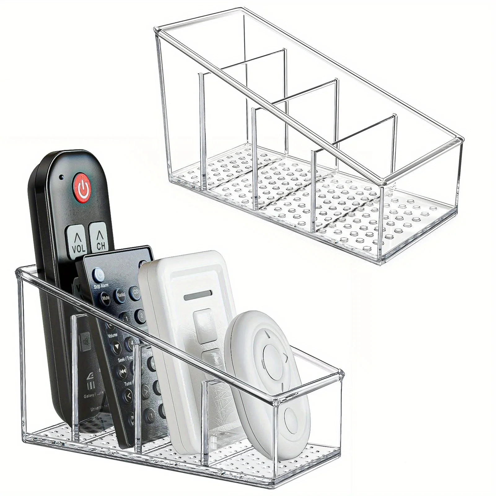 Clear Plastic Remote Control Holder – 4-Compartment Desk Organizer for Home & Office – Space-Saving & Easy Access