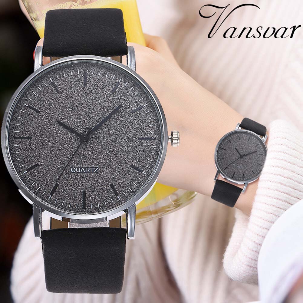 Vansvar Unisex Mannen Vrouwen Matte Dial Horloge Lederen Band Quartz Horloge EIG88