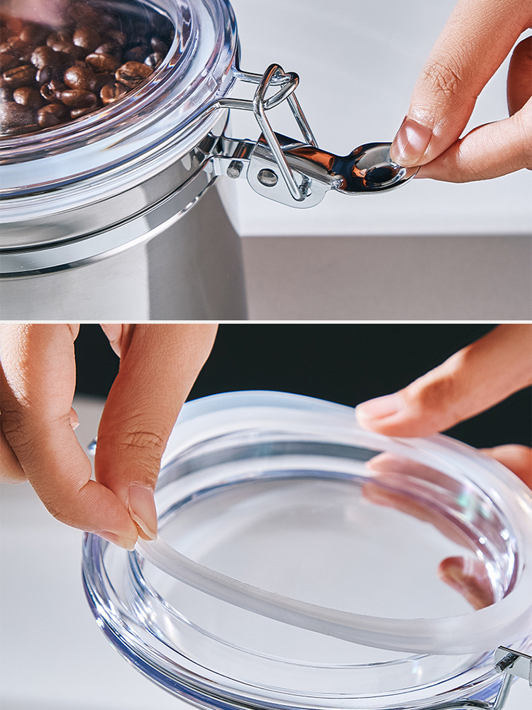 Stainless Steel Coffee Bean Storage Tank Coffee Powder Sealed Tank Food Storage Containers Fresh-Keeping Tank Cereal Dispenser