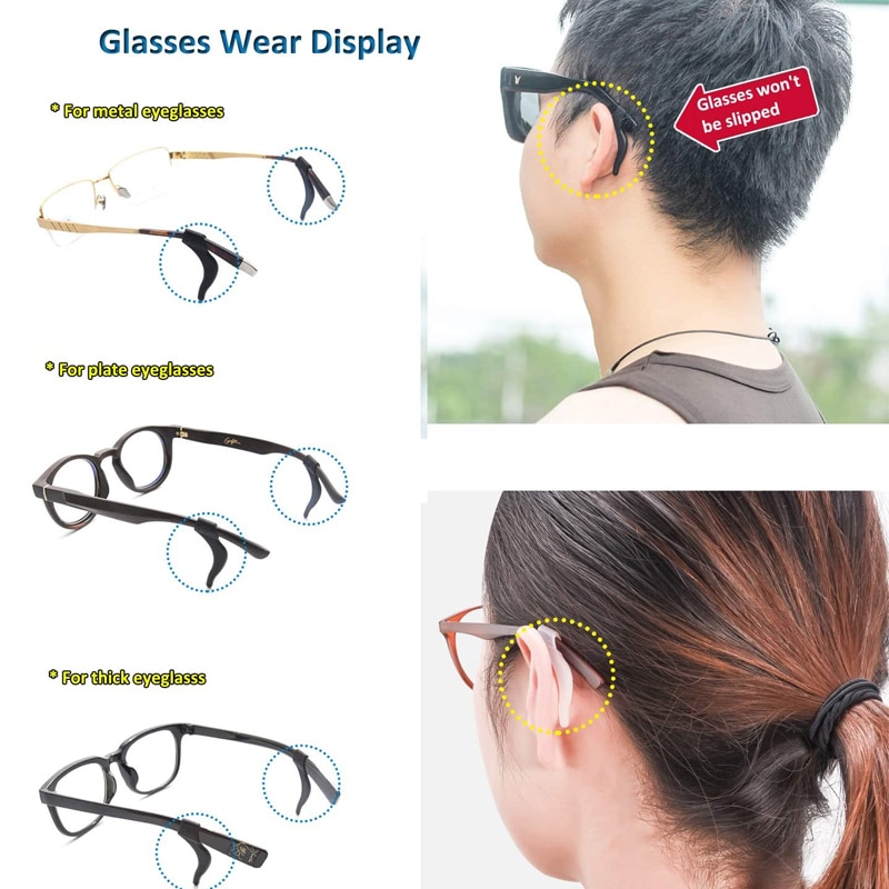 Gancho antideslizante para las orejas, 1 par de patillas de silicona para gafas, soporte para lentes, cuerda elástica antideslizante, accesorios para lentes