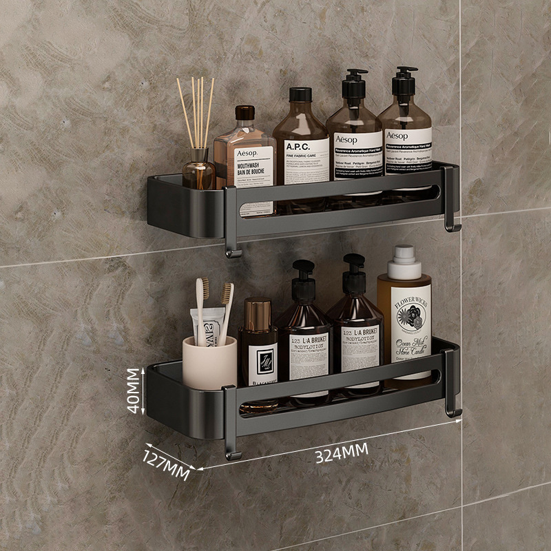 Luxury Bathroom Shelf Shower Shampoo Holder With Hooks Toilet Oragnizer Rack Corner Storage Rack Bathroom Accessories: Rectangle Set A
