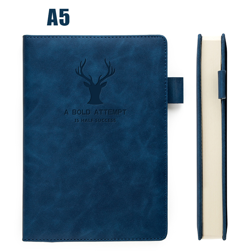 360 Pages Super Thick Wax Sense Leather A5 Notebook Business Office Daily Work Notebook NotebookS Free Portrayal Company Logo: Dark blue（With deer head）