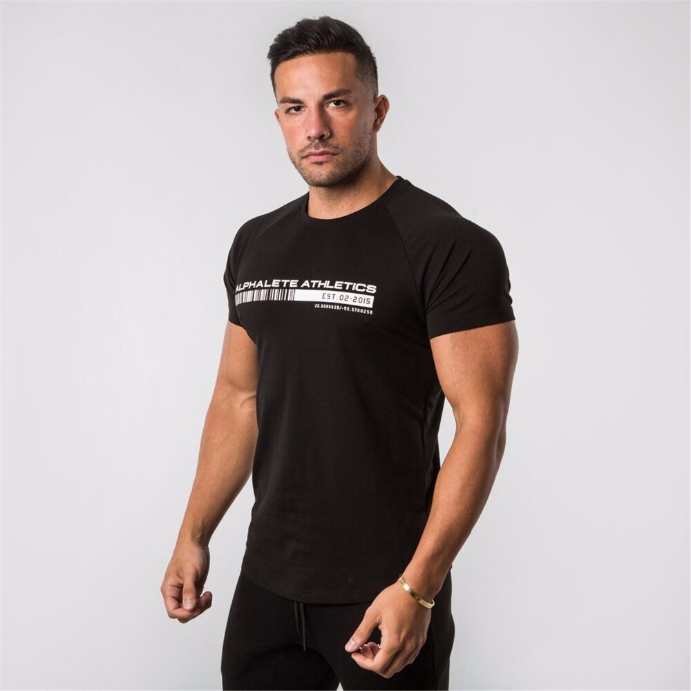 Gym sport t-shirt herr kortärmad löpar t-shirt bomull herr t-shirts toppar fitness bodybuilding herr t-shirts: Svart / Asiatisk storlek xxl