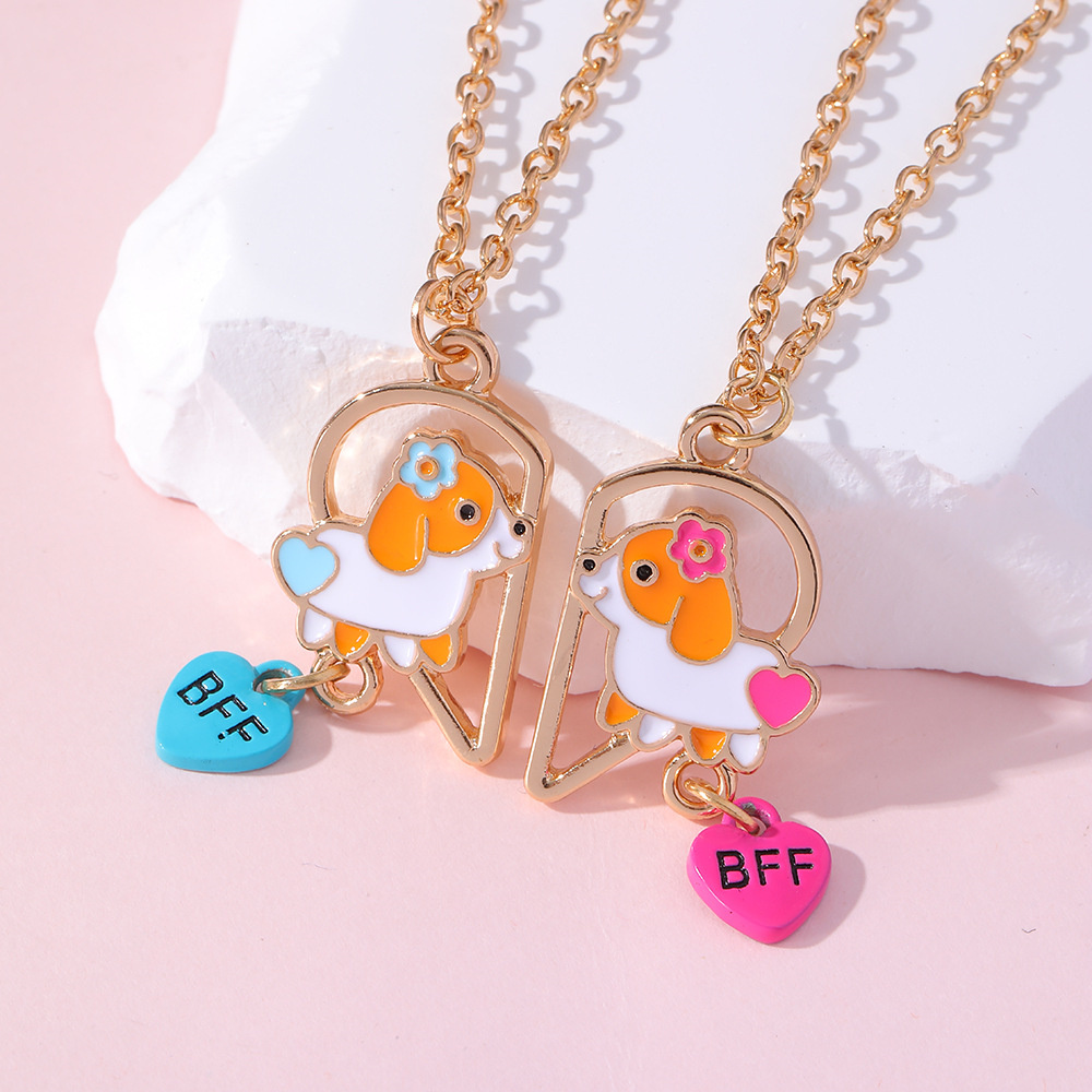 Süße Katze Herz Magnet Halsketten für Frauen Mädchen Kawaii Beste Freunde Neko Hündchen Ebene Anhänger Kette BFF Freundschaft Schmuck