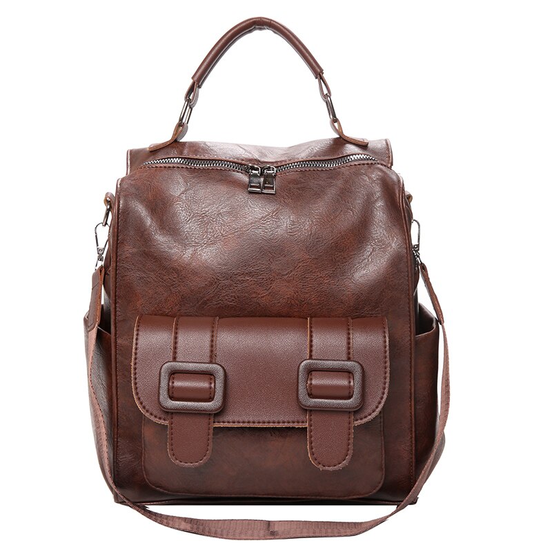 Luksus kvinder rygsæk vintage rejse pu læder rygsæk stor kapacitet bogtaske skoletasker til teenagepiger: 8609- brune