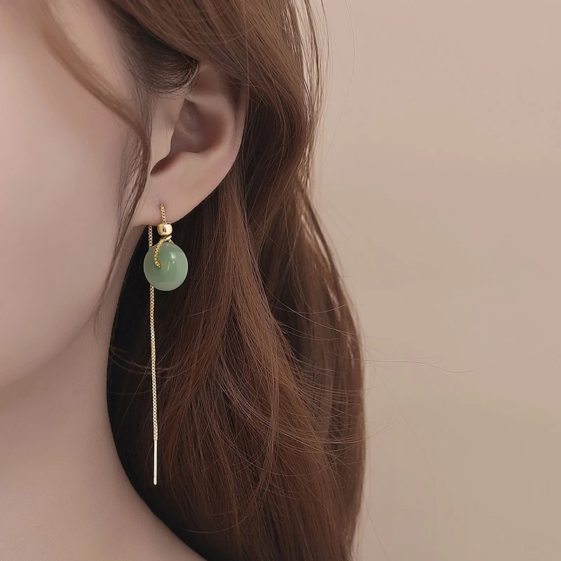 VENTFILLE-pendientes de Jade Hetian de Color dorado para mujer, joyería redonda verde, para niñas, ,: Blanco