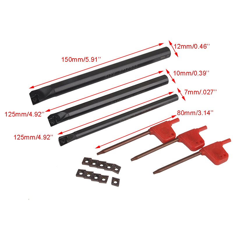 Cnc Tool Bar Set 10 Ccmt0602 Carbide Inserts + 3 Sclcr Boring Tool Holders With 3 Wrenches For Lathe Turning