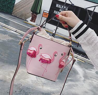 Sac de défilé de de femmes sacs PU en cuir femme Flamingo seau sac femmes sacs à bandoulière sacs à main XS-92: Rose