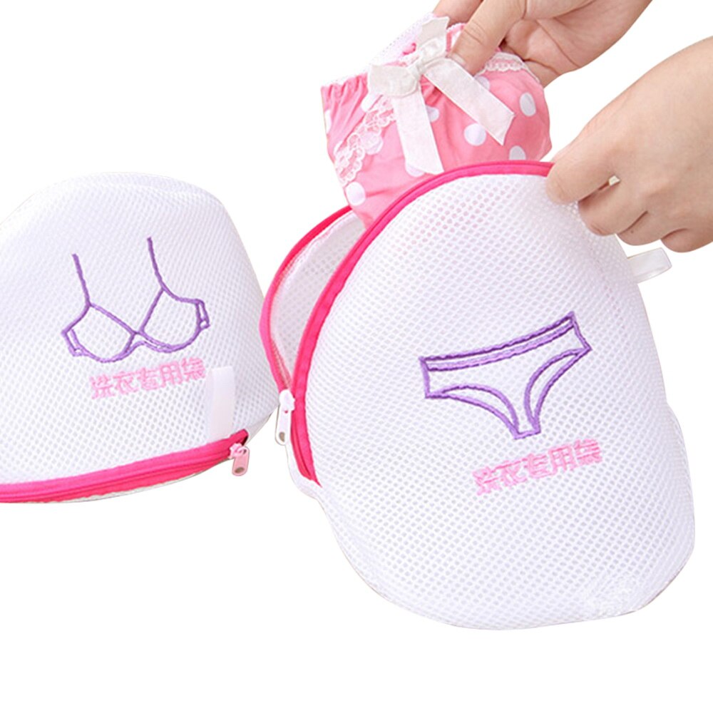Vasketøjstaske broderet polyester bh lingeri special vaskepose vasketøjskurv taske maskinvaskbart mesh
