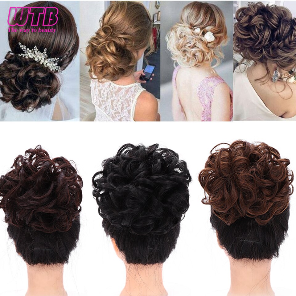 WTB-moño rizado corto para mujer, moño sintético resistente al calor con banda de goma, extensión de cabello, Donut