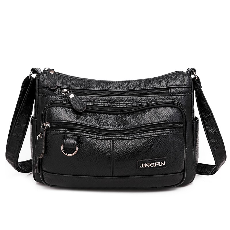 Lonoolisa blødt pu læder dame skuldertasker multi-pocket crossbody tasker til kvinder light messenger dame tasker: Sort -1